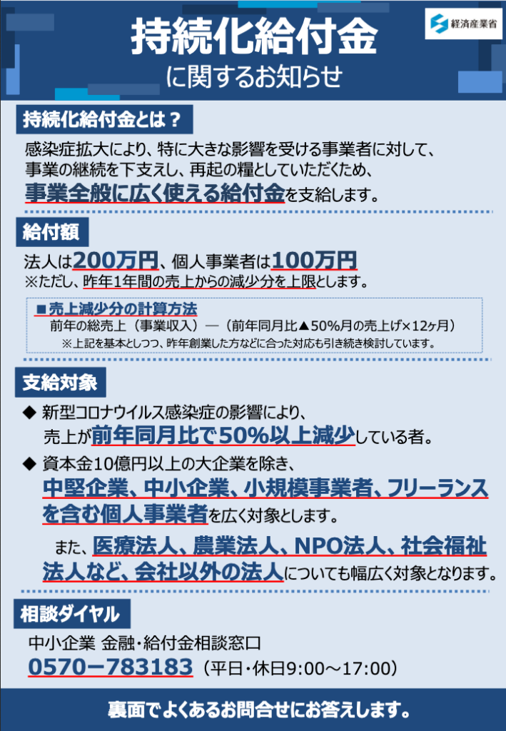 持続化給付金に関するお知らせ
